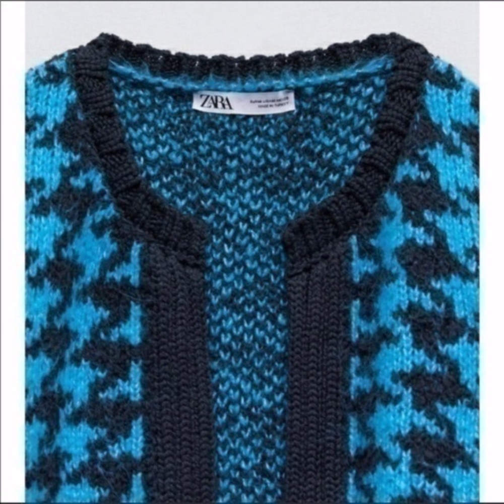 NEW Zara Houndstooth Knit Cardigan Small - Picture 4 of 13